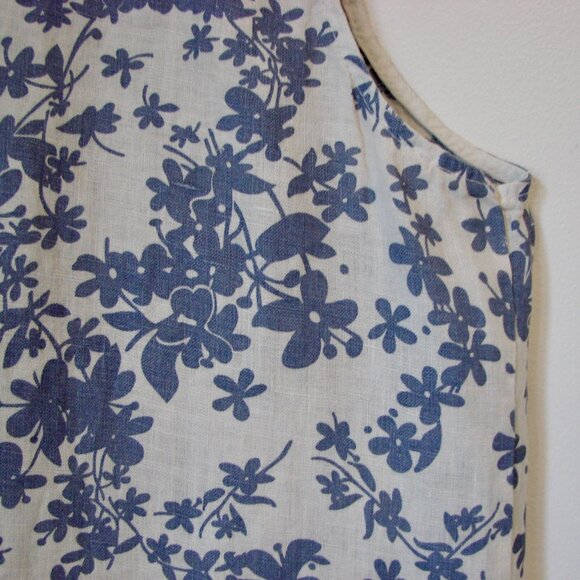 Terzo Millennio Linen Floral Dress Italy Sleeveless Blue Cream Loose Fit Large - Picture 6 of 11